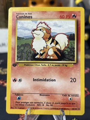 Pokemon FRENCH 1st Edition Base Set Growlithe CANINOS 28/102 Uncommon 1998 MINT! - Image 1 of 4