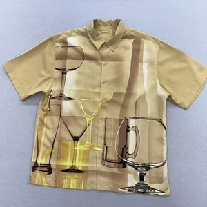 The Havanera Co Mens XL Gold Button Up Cigar Lounge Shirt Martini All over Print - Picture 1 of 9