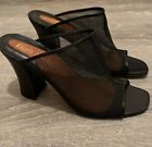 Enzo Anglioni Mesh Open Toe Black Leather Block Heel Slide Mule Sandals 10