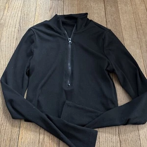 Leasty Cropped 1/2 Zip Black Ribbed Long Sleeve Top Gr. S - Bild 1 von 9