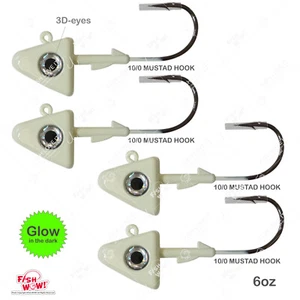 4pcs 6oz Shad Jig Head 32786 MUSTAD 2x Strong Hook 10/0 Black Nickel Glow - Picture 1 of 6
