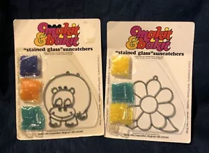 Vintage Makit Bakit "Stained Glass" 2 Kits Flower & Hippo Suncatchers w/crystals - Picture 1 of 4