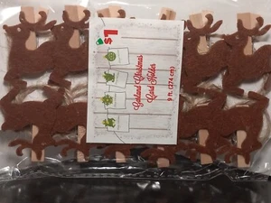 VINTAGE CHRISTMAS CARD Garland Felt Santa Reindeer 9ft New Brown Dolgencorp - Picture 1 of 13