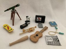 Vintage 1980's Dollhouse Miniatures Instruments Sports Equip Activities 12pcs