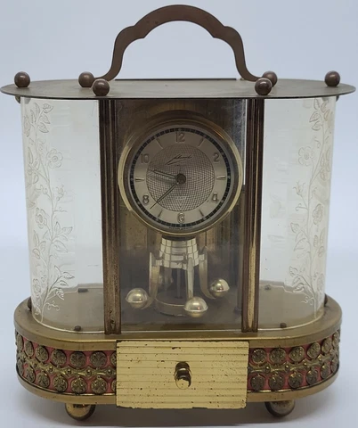 Vintage 1950's SCHMID German Brass Music Box Mid Century 8 Day Deco Mantel Clock Cover
