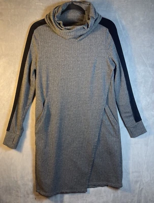 Soft Surroundings Moderne Cowl Gray/Black Herringbone Dress Thumbhole Sz SMALL - Image 1 of 4