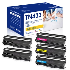 5 PACK- TN-433BK TN433C TN433M TN433Y HIGH YIELD TONER COMPATIBLE WITH BROTHER - Picture 1 of 6