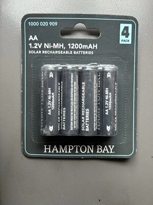 New 4 Pack Hampton Bay AA Solar Rechargeable Batteries  1.2volt Ni-MH 1200mAH - Image 1 of 2