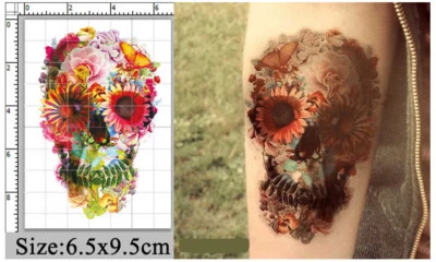 CANDYBARBOUTIQUE TEMPORARY TATTOO Blumen Laub Gänseblümchen Pfingstrose Rose Blatt Totenkopf Aufkleber Transfer Temporäres Tattoo