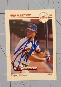 1991 Line Drive #66 Tino Martinez (Calgary Cannons) autographed baseball card