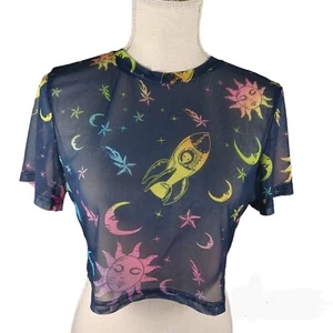 Galaxy Celestial Sheer Crop Top Plus Size 1XL Blue **SEE MEASUREMENTS** - Picture 1 of 13