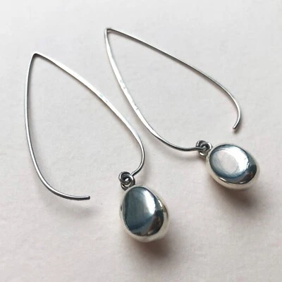 Pendientes enhebradores largos colgantes plata de ley, aros colgantes grandes con acento Foto 1 de 4