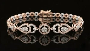 Engagement Wedding Tennis Bracelet 7.00 Ct Round Cut Moissanite Rose Gold Over - Picture 1 of 6