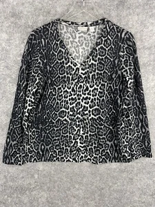 Chicos Animal Print Shirt Damen Größe 2 Large schwarz-weiß mit Stretch - Bild 1 von 9