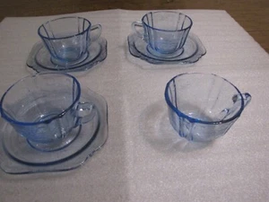 INDIANA GLAS BLAU ERINNERUNGSTASSEN & UNTERTASSEN SET 7 AUSGEZEICHNETER ZUSTAND - Bild 1 von 9