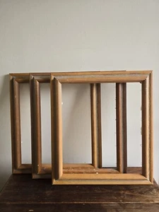 Set Of 3 Oak Tone 16 X 14in Picture Frames Art Gallery Decor Shabby Chic - Picture 1 of 12