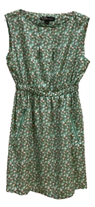 Feathers Lightweight Dress Size L Green Brown White Geometric Zip Pockets 199 - Picture 1 of 9