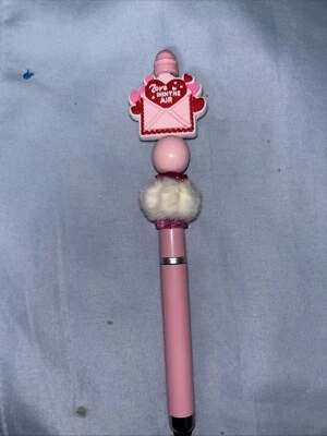 Crafted Beaded Pen Stylus Made For Valentine Days Cute Fuzzy Fun Gift - Image 1 of 3