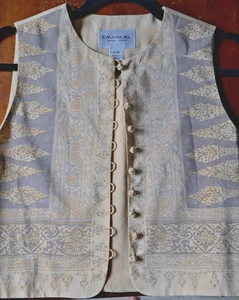 Emanuel Womens Silk Sleeveless Buttoned Vest XS/2 EU 36 Gold Paisley Taupe - Picture 1 of 6