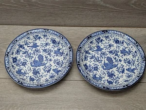 Coppia di Burleigh Blue Regal Peacock Transferware 7 ciotole per zuppa cereali 3/4" - Foto 1 di 22