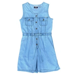 Vintage Bill Blass 80s 90s Denim Romper Drawstring Cinch Waist 10 - Picture 1 of 7