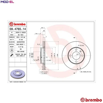 2x BRAKE DISC 09.4765.14 FOR VW SANTANA GOLF/�/Cabriolet/III/Mk/Van SCIROCCO 80 - Image 1 of 4