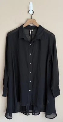 EE. UU. Cómoda Túnica Top Lagenlook Negro Transparente Botón Mujer Talla Pequeña 4 6 De Gran Tamaño Foto 1 de 4