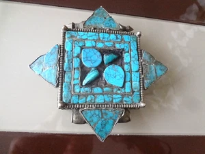 Antiguo Collar Colgante Turquesa Tibetana Gau Himalaya Adorno Joyería - Imagen 1 de 3