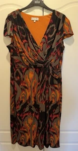 M&S Per Una Mock Wrap Dress Black Orange Size 20 Long length Cap sleeve Midi - Picture 1 of 14