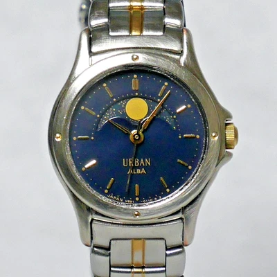 Reloj SEIKO ALBA URBAN V891-0100 1992 Azul Marino Fase Lunar Pulsera Japón Foto 1 de 4