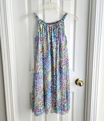 J. Khaki Girls Colorful Leopard Print Dress Girls Medium Pink Blue Green - Image 1 of 4