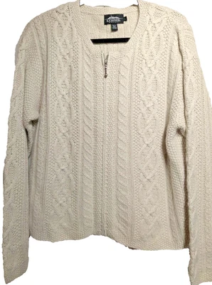 Suéter de diseño islandés para mujer grande crema tejido con cable seda angora cremallera completa 2003 Foto 1 de 4