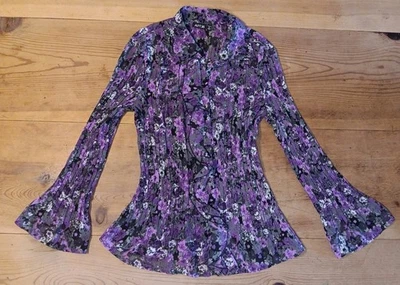 Apt 9 Blouse Women Petite PL Flare Sleeve Ruffle Button Up Sheer Accordion Pleat - Image 1 of 4