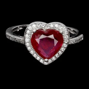 925 Sterling Silver Ring Heart Ruby 8mm Natural Gemstone Jewelry Size 7.5 - Picture 1 of 14