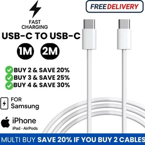 USB-C to USB-C Fast Charging Cable 1M 2M For Samsung Android S24 A14 60W - Picture 1 of 22