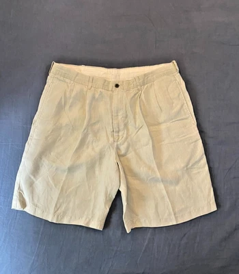 Pantalones cortos Brooks Brothers para hombre talla 38 plisados blanco roto 100 % lino entrepierna 9" Foto 1 de 4