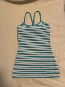 Lululemon Power Y Tank Top Turquoise/teal And White Striped Size 2 - Picture 1 of 6