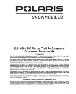 Polaris Matryx 650/850 Service Manual | 2021 | Trail Crossover | CD OR USB - Bild 1 von 16