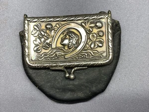 MONEDERO CAMBIO MONEDA ART NOUVEAU CUERO NEGRO ANTIGUO NORWOOD BANK MINNESOTA MN - Imagen 1 de 4