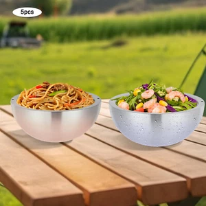 5PCS Stainless Steel Salad Bowl Food 15cm Silver for Food Storage Serving Prep - Picture 1 of 15