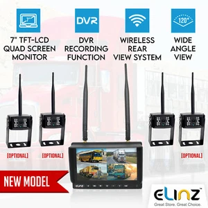 Digital Wireless 7" Quad Monitor Splitscreen CMOS DVR Reversing Camera 12V 24V - Picture 1 of 16
