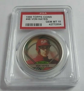 1990 Topps Coins #48 Von Hayes Graded PSA 10 Gem Mint Pop 3 Tough Rare Find - Picture 1 of 2