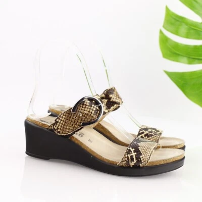 Mephisto Womens Nadia Sandal Size 37 7 Brown Leather Python Wedge Heel Slide - Image 1 of 4