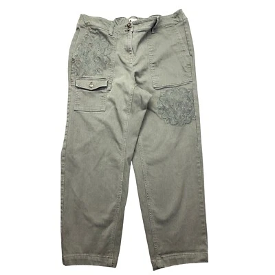 Pantalones cargo J. Jill bordados recortados verde oliva cintura elástica 15P se adapta a 30" Foto 1 de 4