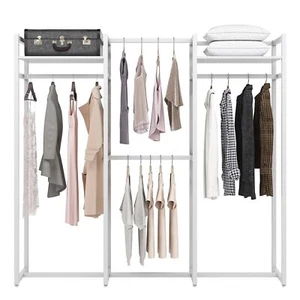 70.86" Multifunctional Closet Organizer Heavy Duty Garment Rack w/ Rods& Shelves - Picture 1 of 14