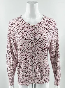 Lands End Womens Cardigan Sweater Sz L (14-16) White Red Polka Dot Supima Cotton - Picture 1 of 6