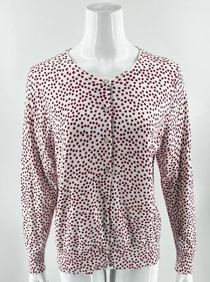 Lands End Womens Cardigan Sweater Sz L (14-16) White Red Polka Dot Supima Cotton - Image 1 of 4