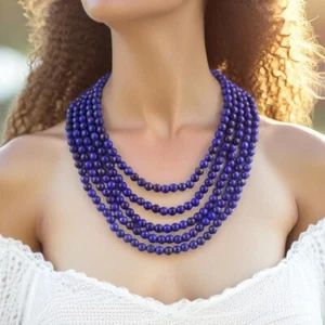 722.00 Cts Natural 5 Strand Blue Lapis Lazuli Round Beads Necklace NK 54E106 - Picture 1 of 4