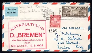 US UK 1829 SHIP TO SHORE CATAPULT COVER ON U.S.S. BREMEN VARICK ST. N.Y. RARE - Picture 1 of 2