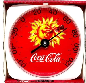 RARE Coke Coca Cola Thermometer Sun 1994 Vintage 12" Round Brand New Charity - Picture 1 of 3
